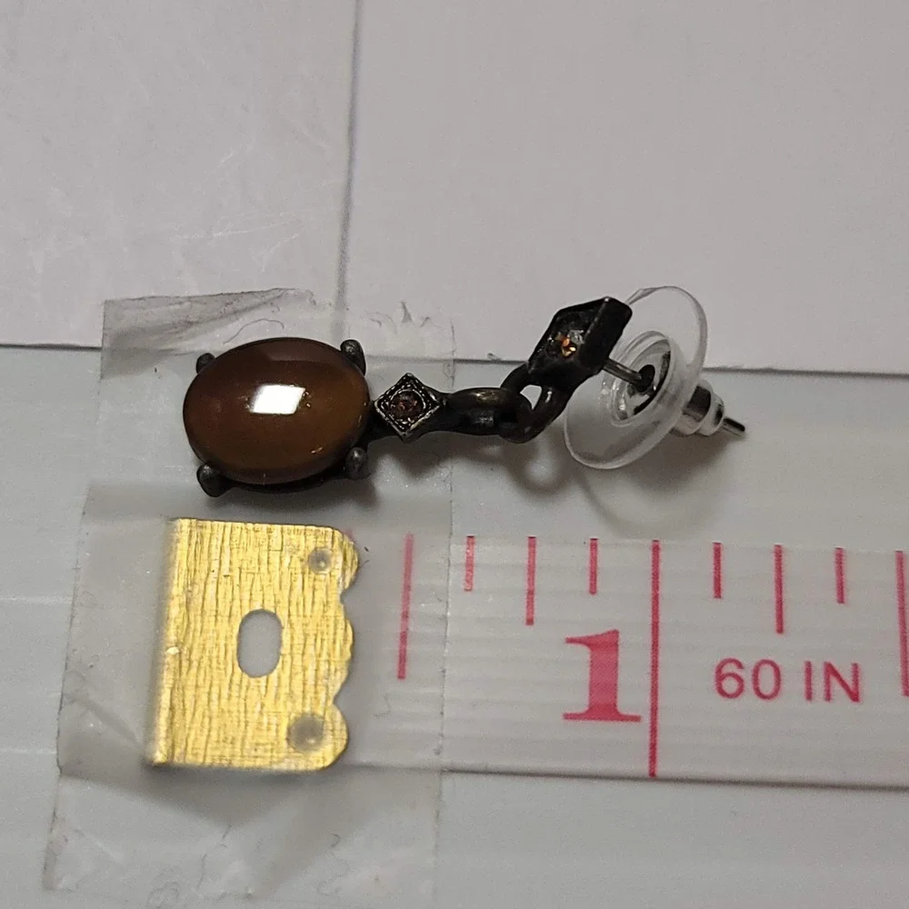 Vintage Gunmetal Brown Cabochon Drop Earrings Gothic Antique Style Dangle‎